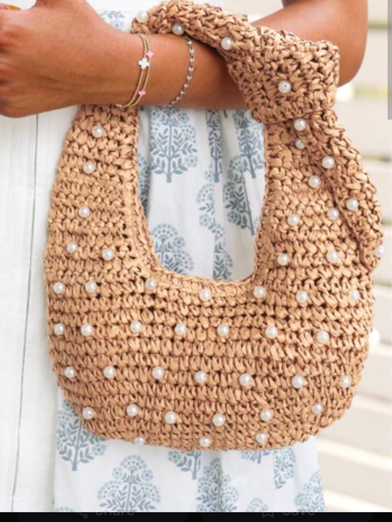 Haute Hippie Handbags - Haute Hippie Pearl-Embellished Woven Straw Tote Bag - Brown Viral Hobo Bag New